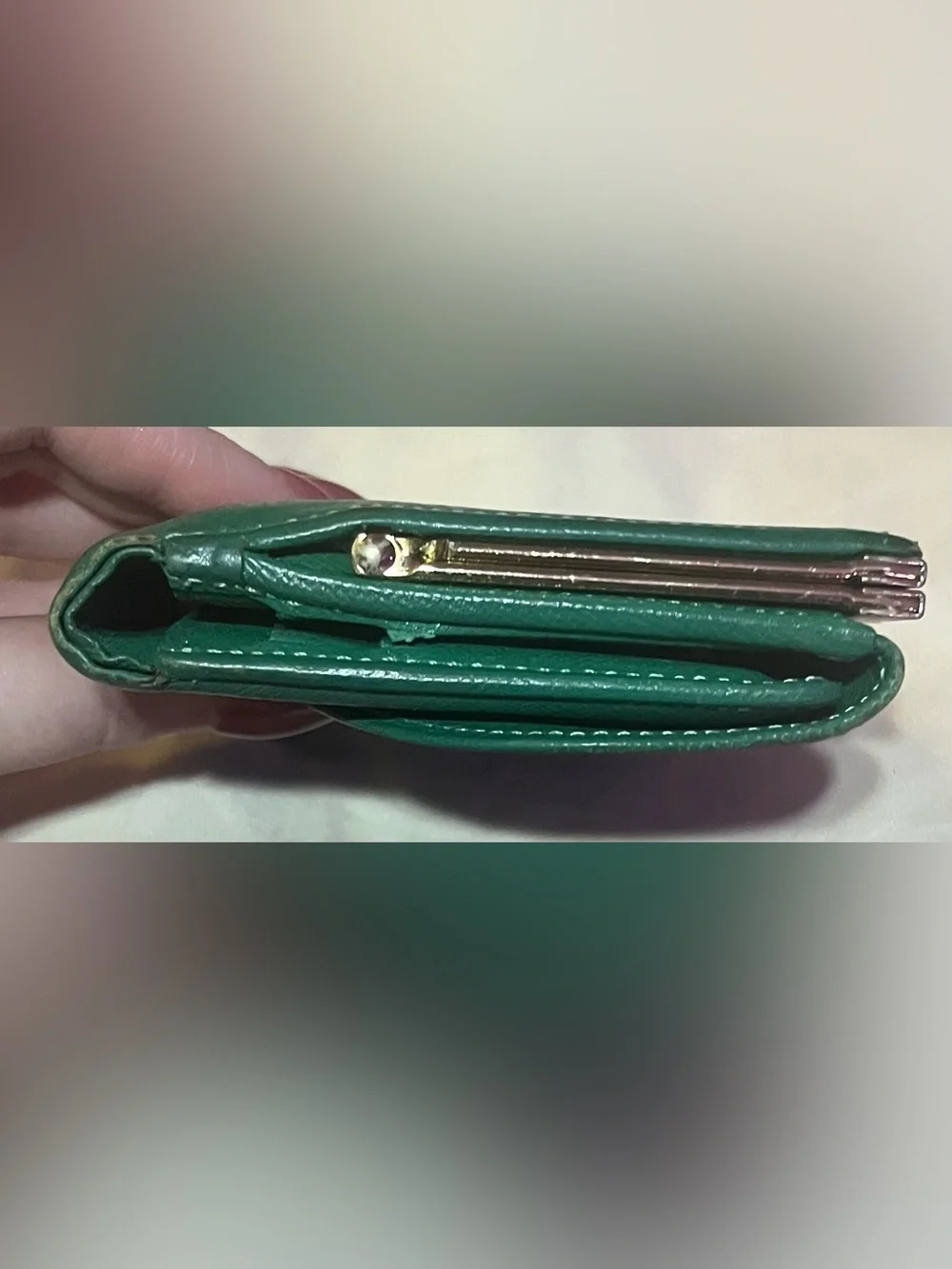 Authentic Yves Saint Laurent Teal Textured Leather Wallet with Heart Emblem - Picture 5 of 11